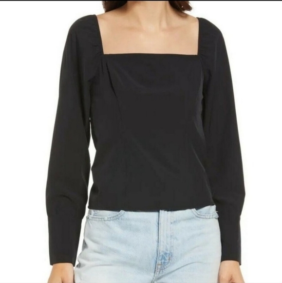 TREASURE & Bond black size XL square neck crop blouse long sleeved NWT - Picture 1 of 7